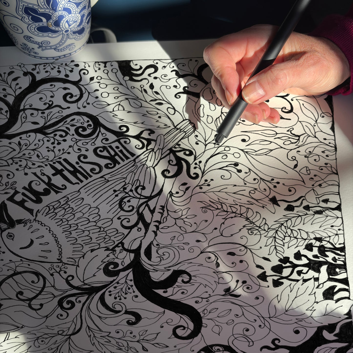 “F@£$ this Sh£$"” Woodland Raven, Black & White A3 Art Print