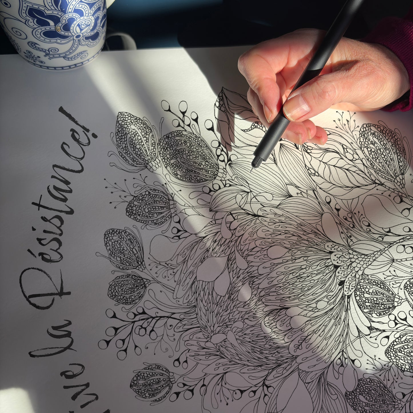 Vive La Résistance – Pen & Ink Protea Tea Towel by Bonny Jennings