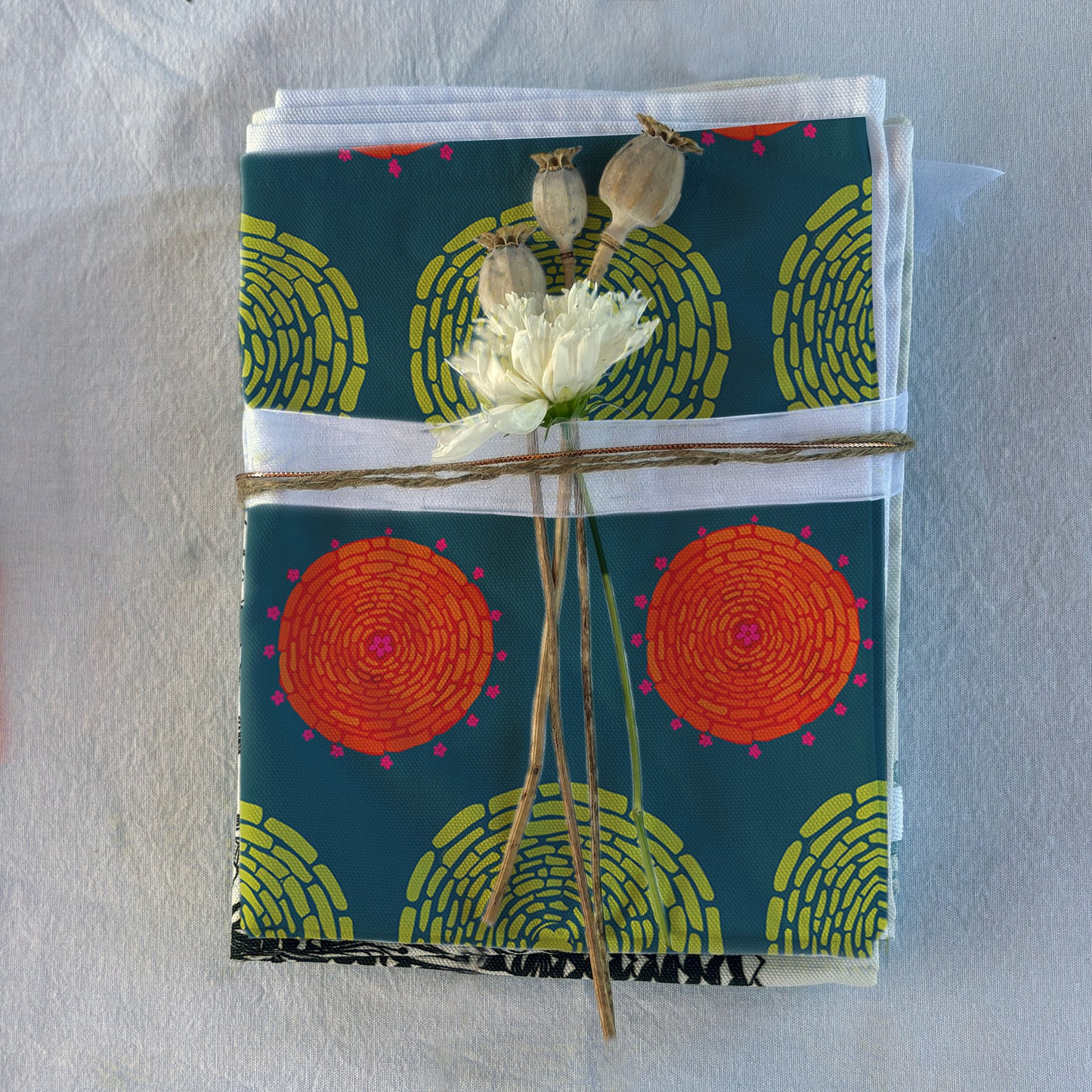 Summer Basket Tea Towel – 100% Cotton, Artist Designed