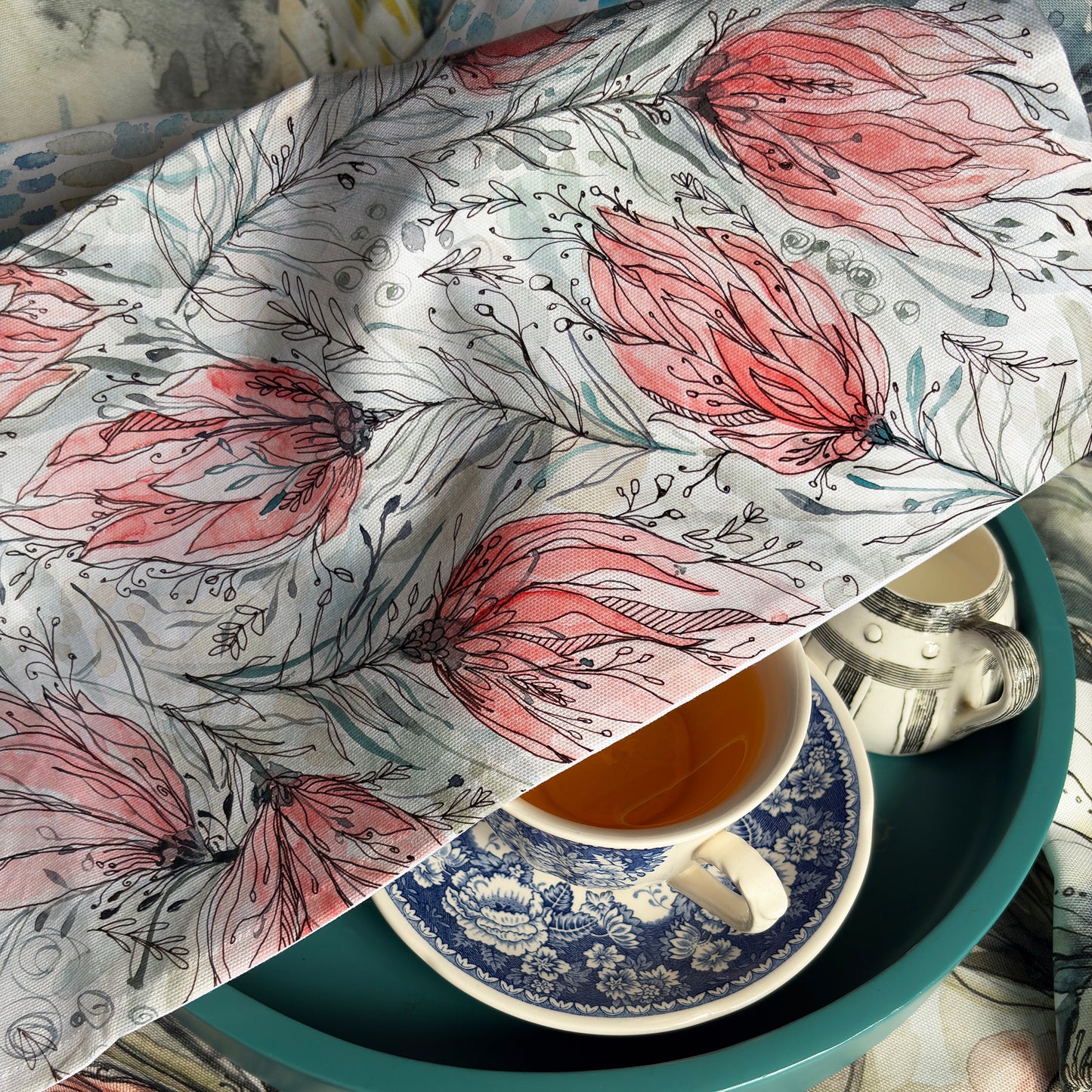 Susurrus Protea Tea Towel, Original Watercolour, Sustainable Cotton