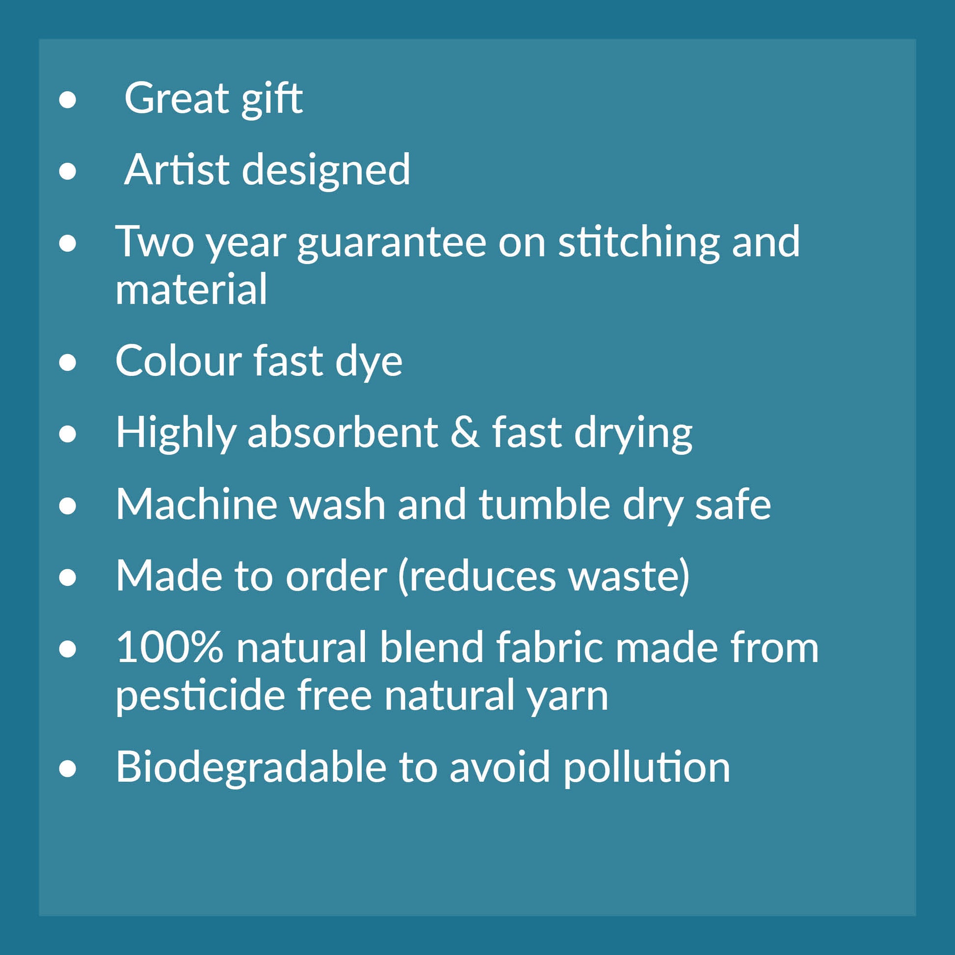 List of product features on a blue background