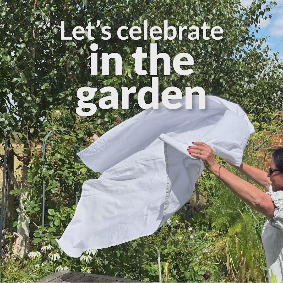 Let's celebrate, video with rainbow tea towel used to make a garden celebration